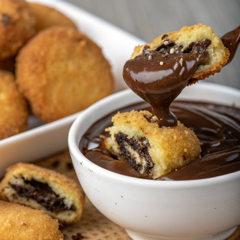 Dipping Fried Oreos in chocolate sauce