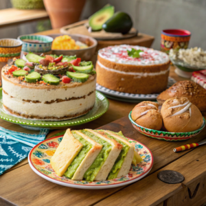 Global varieties of torta displayed on a rustic table.