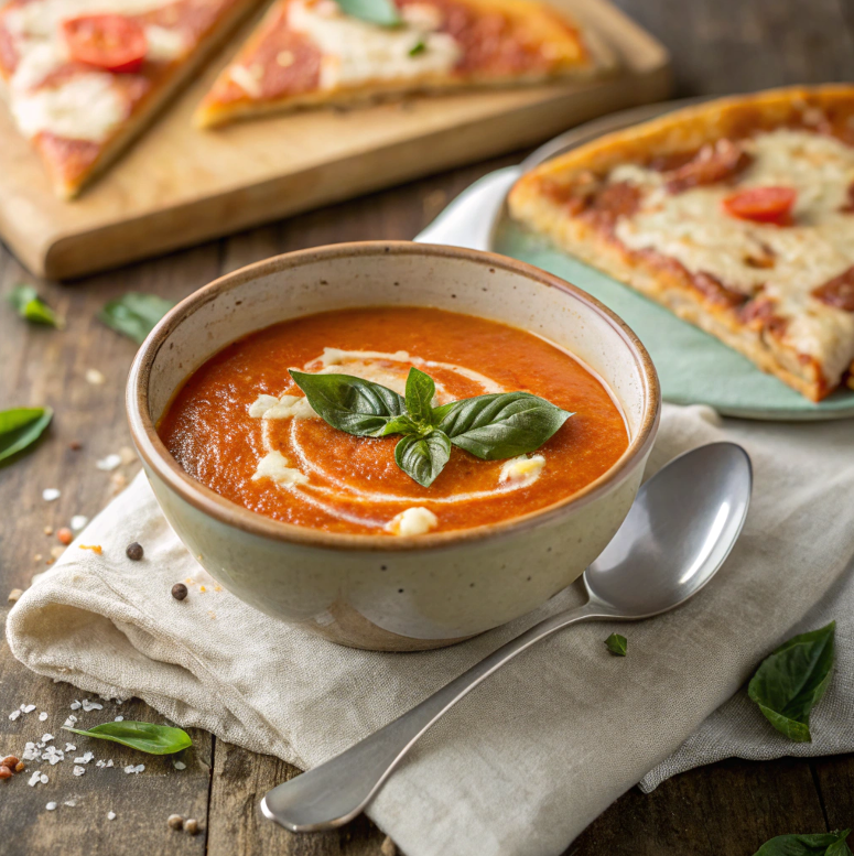 Tomato soup and Margherita pizza pairing.