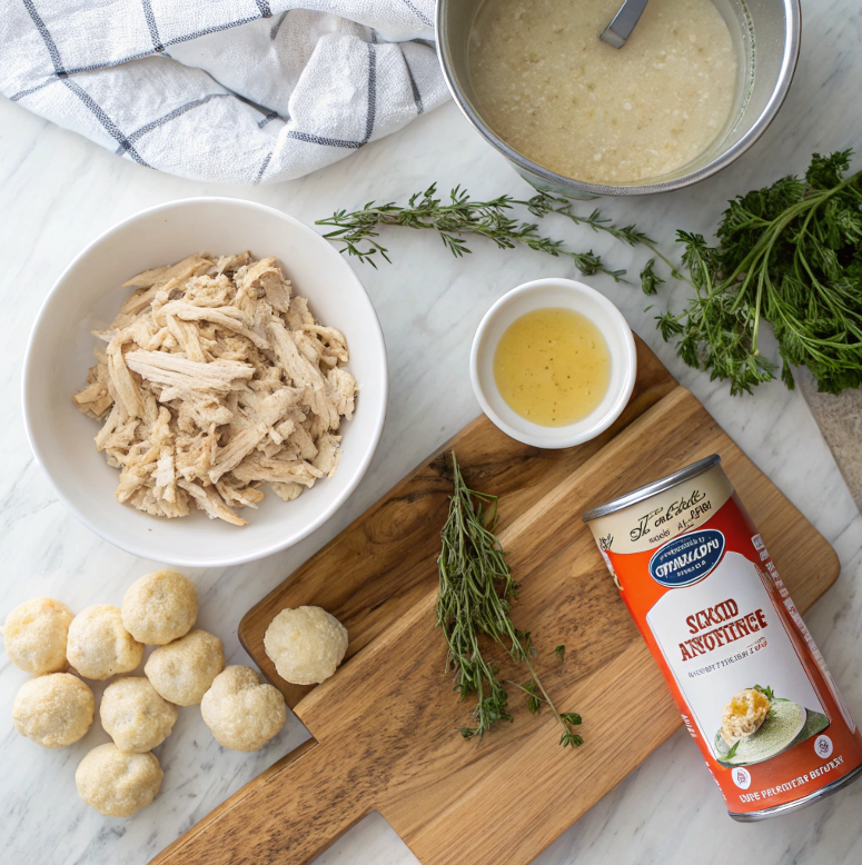 Ingredients for easy chicken and dumplings on a countertop