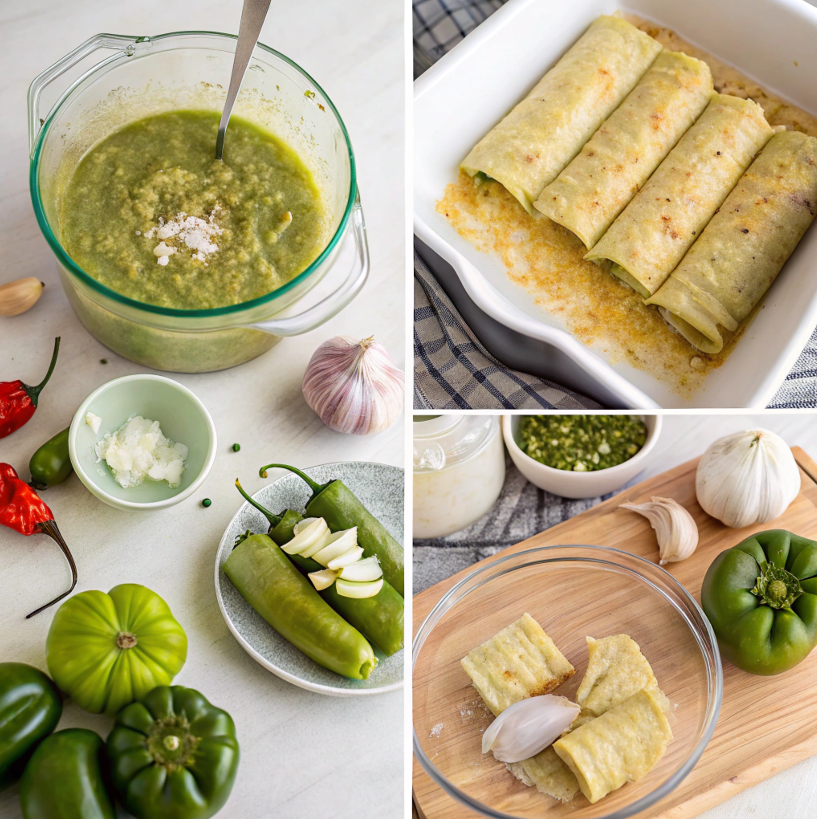  Ingredients for enchiladas suizas sauce in a blender.