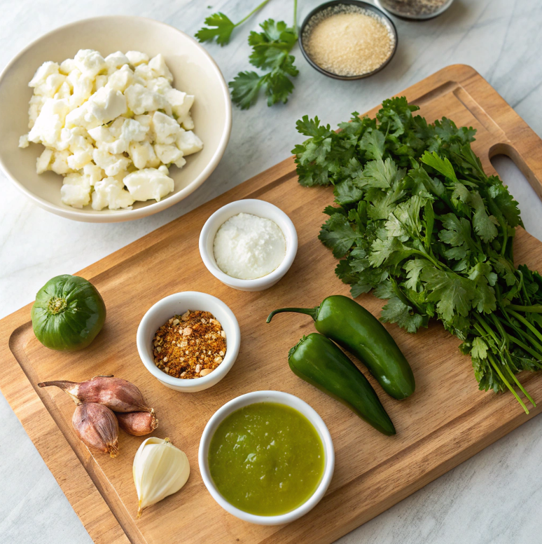 Ingredients for Suiza sauce on a cutting board