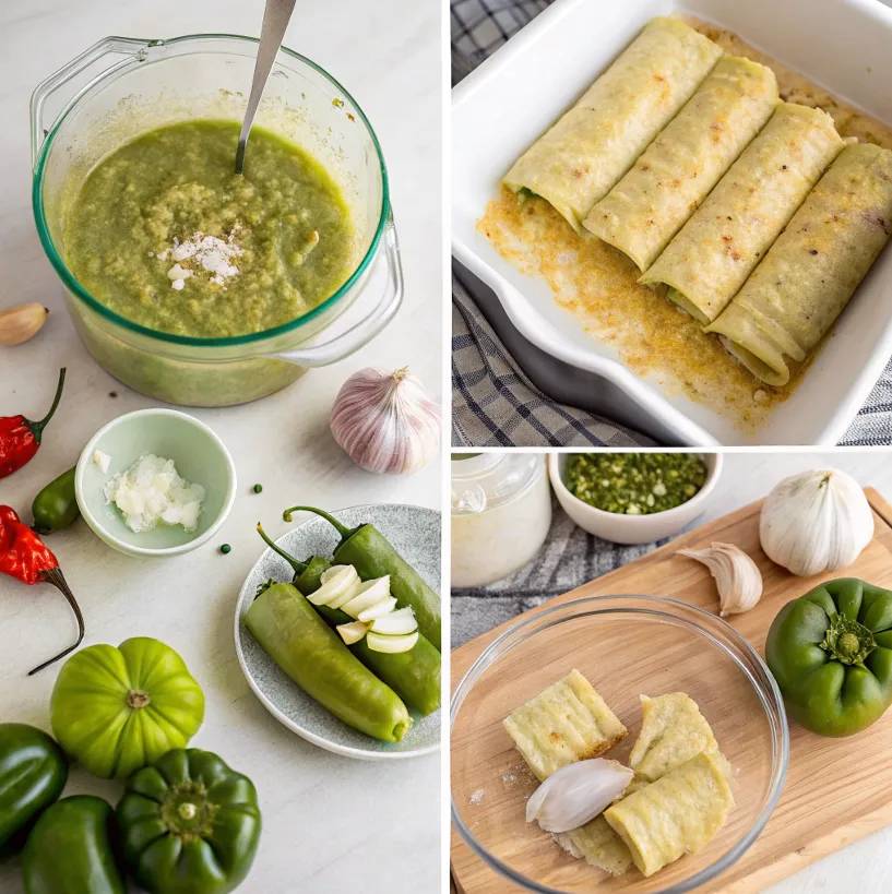 Ingredients for enchiladas suizas sauce in a blender.