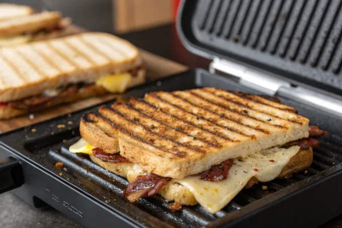 Panini press in action, demonstrating what kind of bread is best